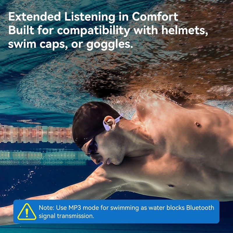 Hostena Swimming Headphones IP68 Waterproof, Open Ear Bone Conduction Underwater Headphones Bluetooth 5.4& MP3 with 32GB Memory Card, Soft/Skin/Lightweight Sound Swim Earbuds-SurfAudio(Purple) - Image 4
